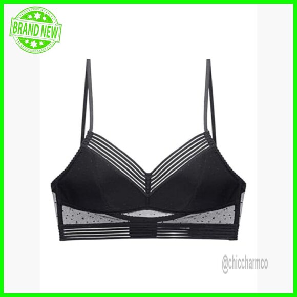 Lace Bralette Wireless Low Back Bra Adjustable Straps Light Padding - Picture 5 of 7